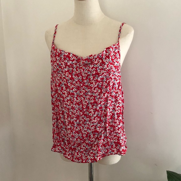 BOHEMIAN TRADERS ’Claire Cami’in paper daisy, cowl neck, red floral, size Medium - Picture 3 of 7